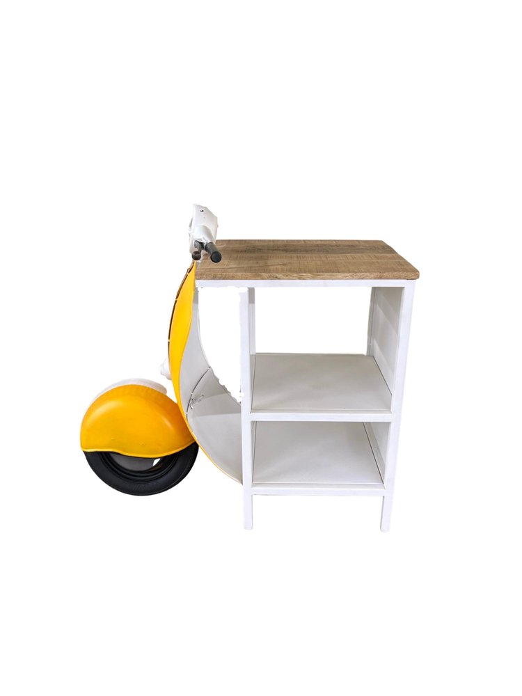 Yellow Wood And Metal Mini Scooter End or Side Table  Warm Home View