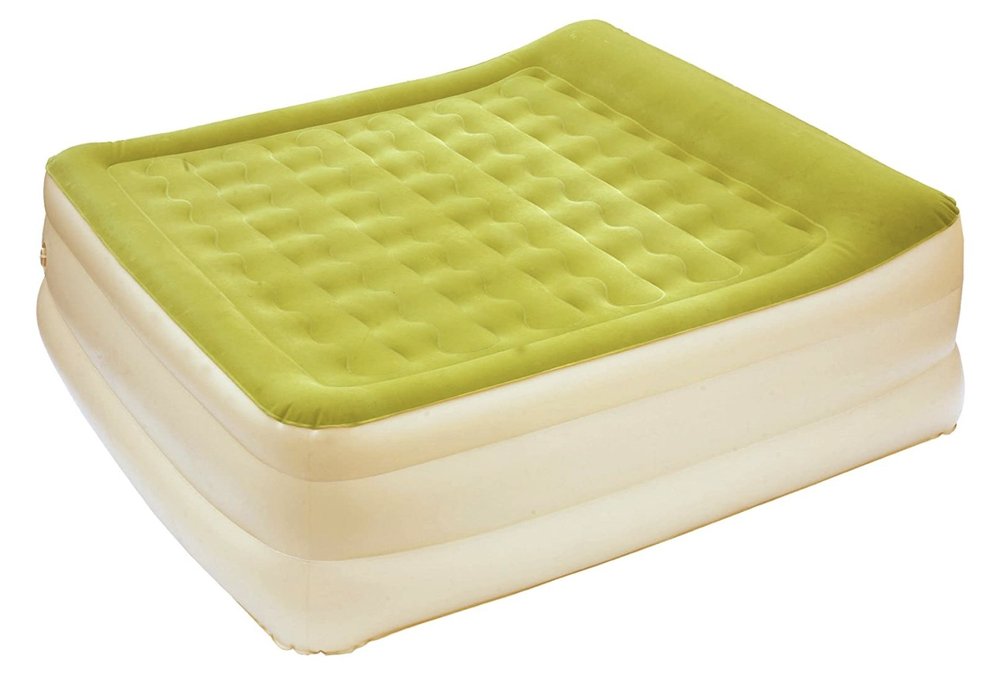 Raised Head Moss Green Inflatable Queen Size Bed Mattress  Warm Home View