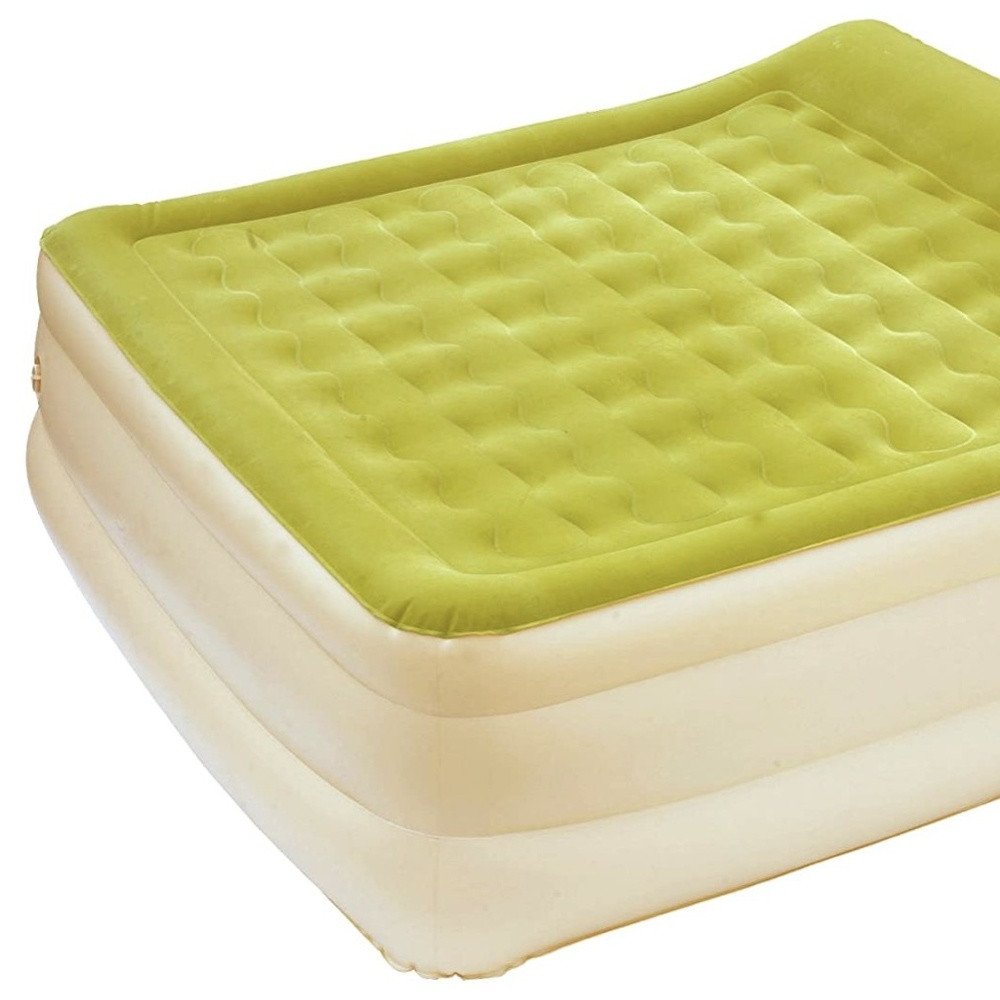 Raised Head Moss Green Inflatable Queen Size Bed Mattress  Warm Home View