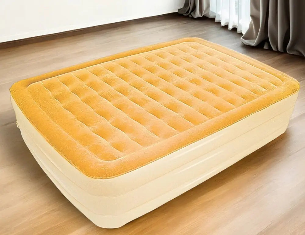 Dreamy Golden Inflatable Queen Size Air Mattress  Warm Home View