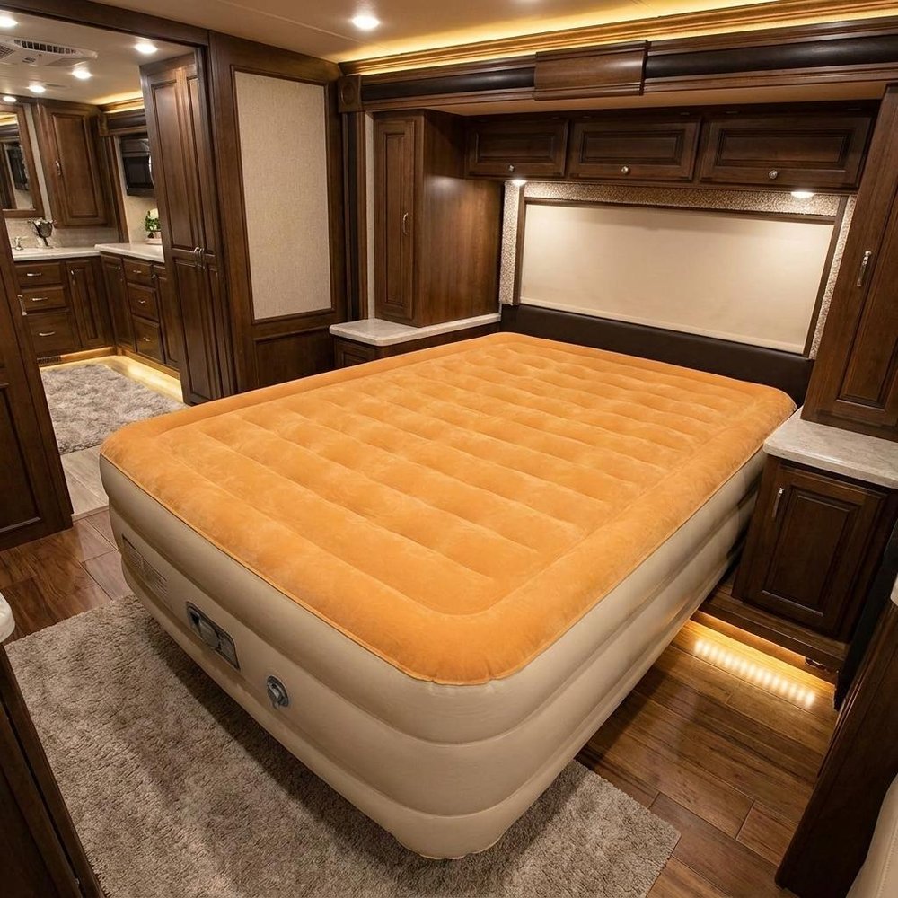 Dreamy Golden Inflatable Queen Size Air Mattress  Warm Home View