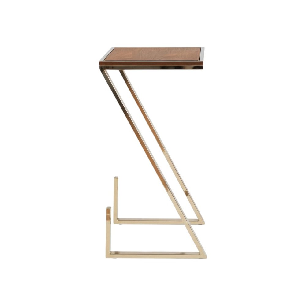 Stylish Asymmetrical Wood and Metal Z shaped Side Table  Warm Home View