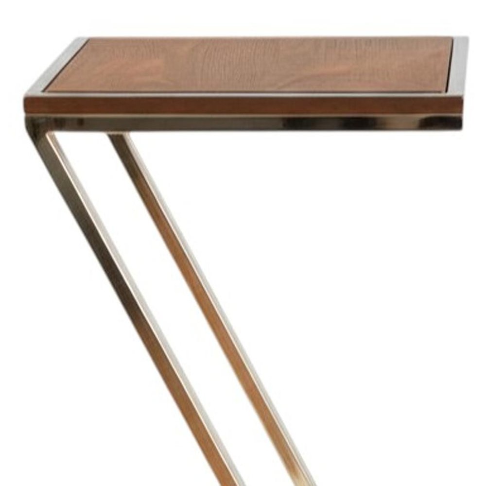 Stylish Asymmetrical Wood and Metal Z shaped Side Table  Warm Home View