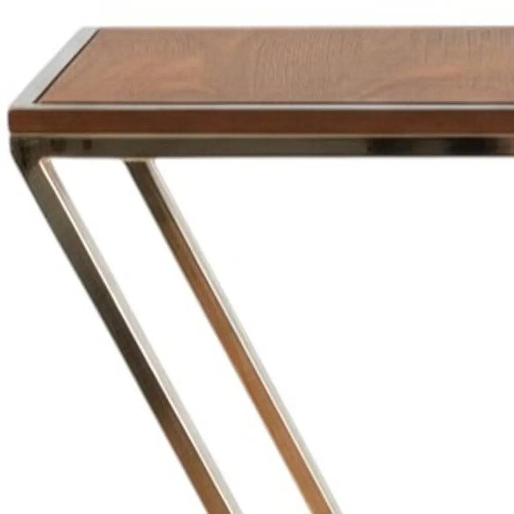 Z Shaped Wood Side Table - Brown/Gold - 1 Piece  Warm Home View