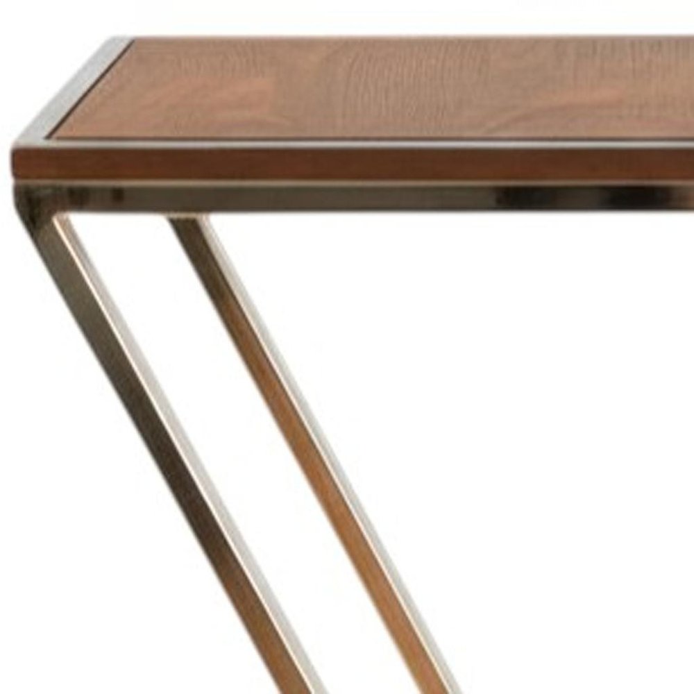Stylish Asymmetrical Wood and Metal Z shaped Side Table  Warm Home View