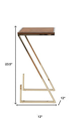 Stylish Asymmetrical Wood and Metal Z shaped Side Table  Warm Home View