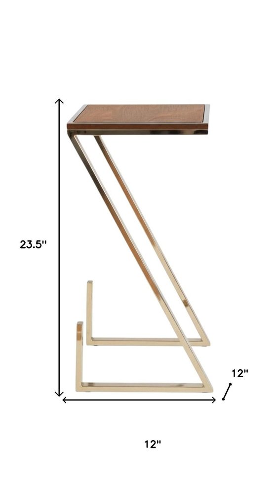 Stylish Asymmetrical Wood and Metal Z shaped Side Table  Warm Home View