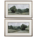 Set of Two Green Trees Framed Art  Warm Home View