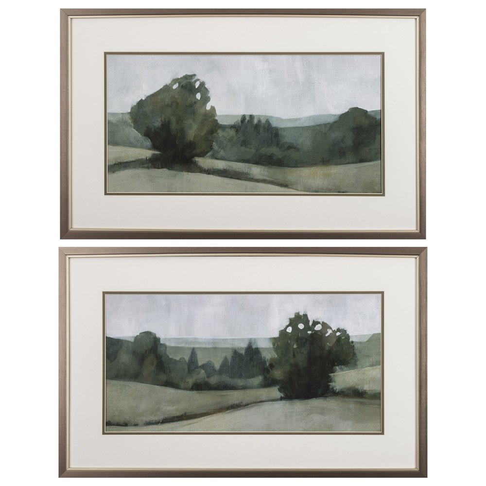 Set of Two Green Trees Framed Art  Warm Home View
