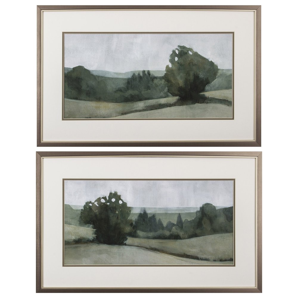 Set of Two Green Trees Framed Art  Warm Home View