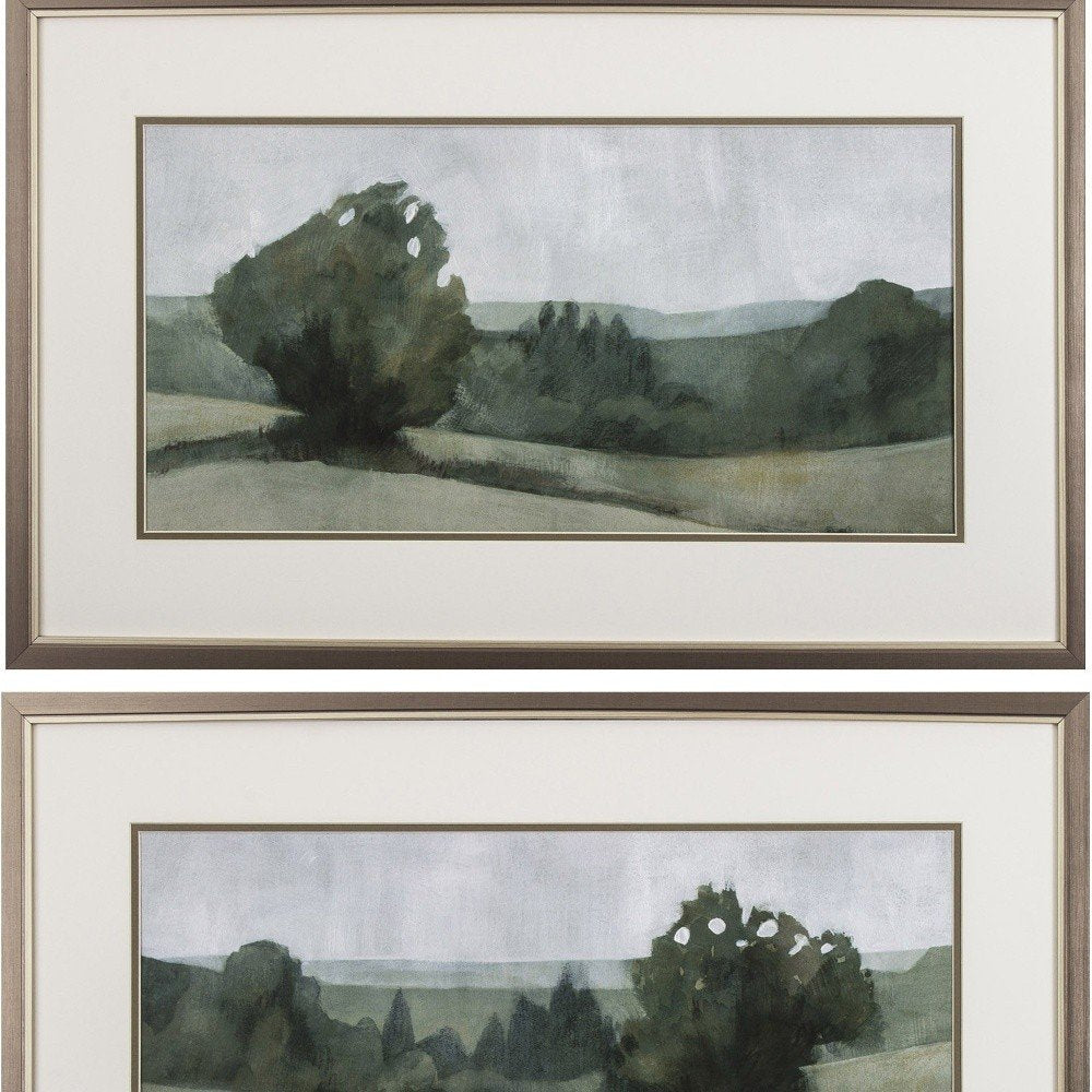 Set of Two Green Trees Framed Art  Warm Home View