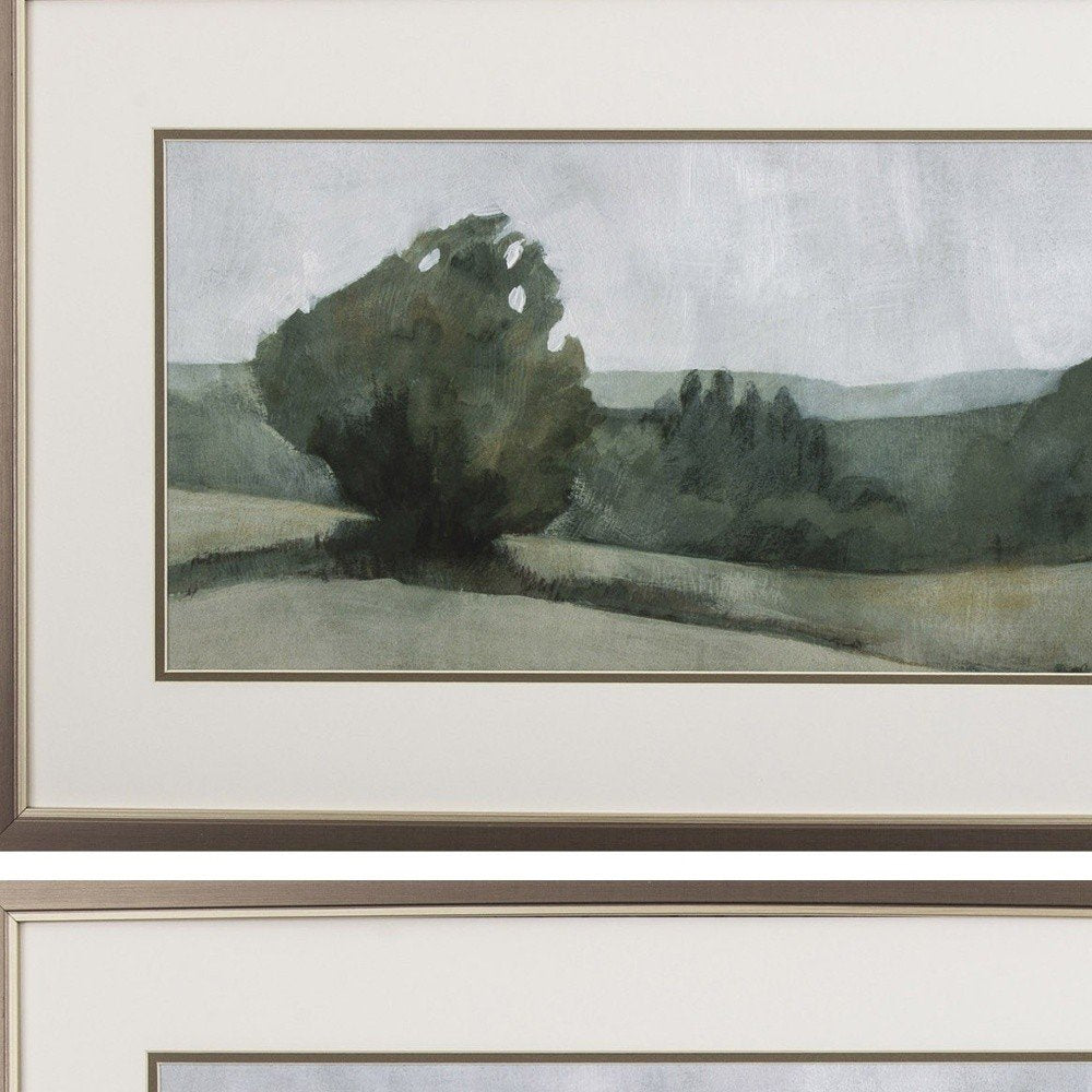 Set of Two Green Trees Framed Art  Warm Home View