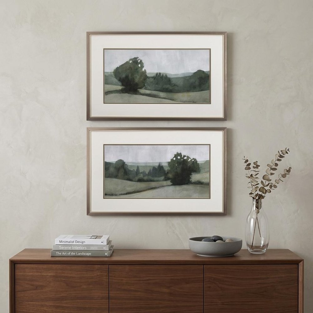 Set of Two Green Trees Framed Art  Warm Home View