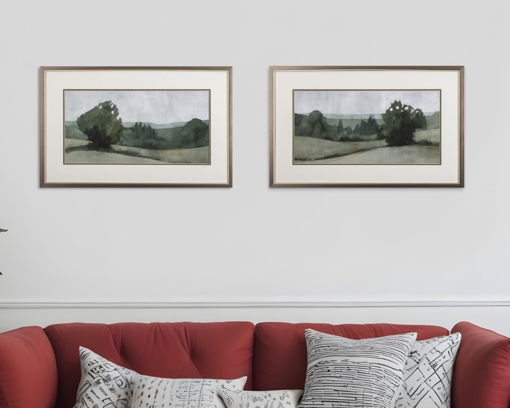Set of Two Green Trees Framed Art  Warm Home View