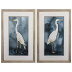 Set of Two Teal Blue Heron Framed Art  Warm Home View