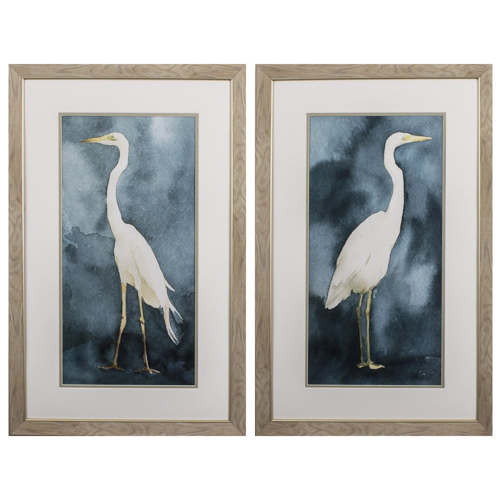 Set of Two Teal Blue Heron Framed Art  Warm Home View