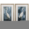 Set of Two Teal Blue Heron Framed Art  Warm Home View