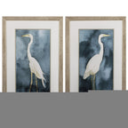 Set of Two Teal Blue Heron Framed Art  Warm Home View