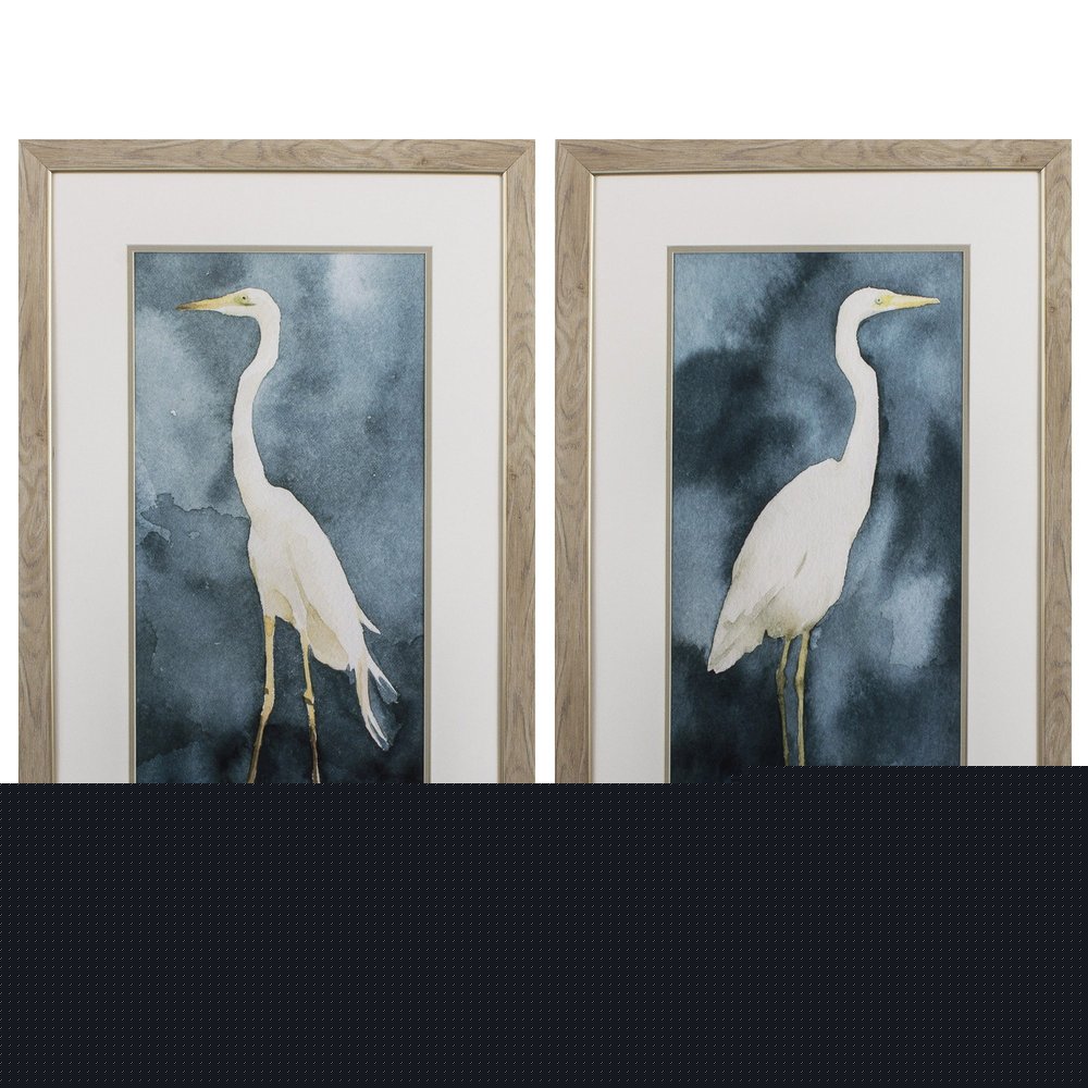 Set of Two Teal Blue Heron Framed Art  Warm Home View
