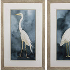 Set of Two Teal Blue Heron Framed Art  Warm Home View