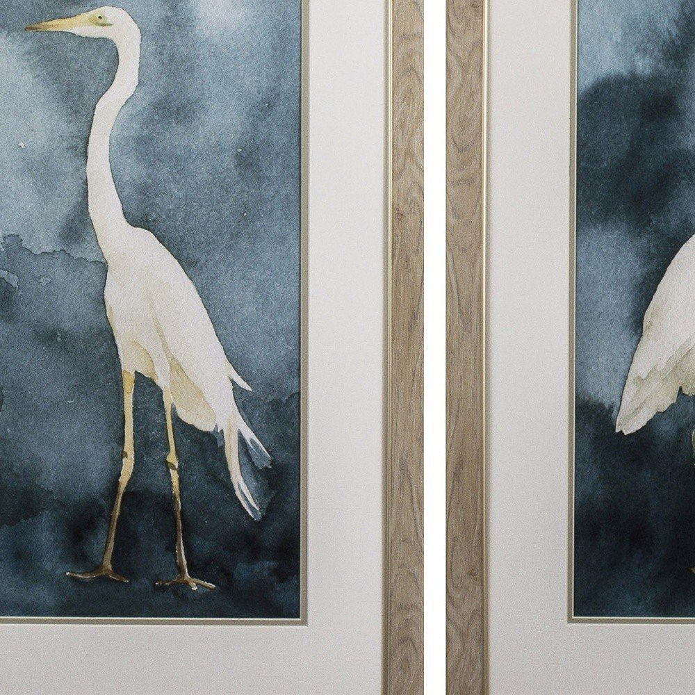 Set of Two Teal Blue Heron Framed Art  Warm Home View