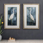 Set of Two Teal Blue Heron Framed Art  Warm Home View