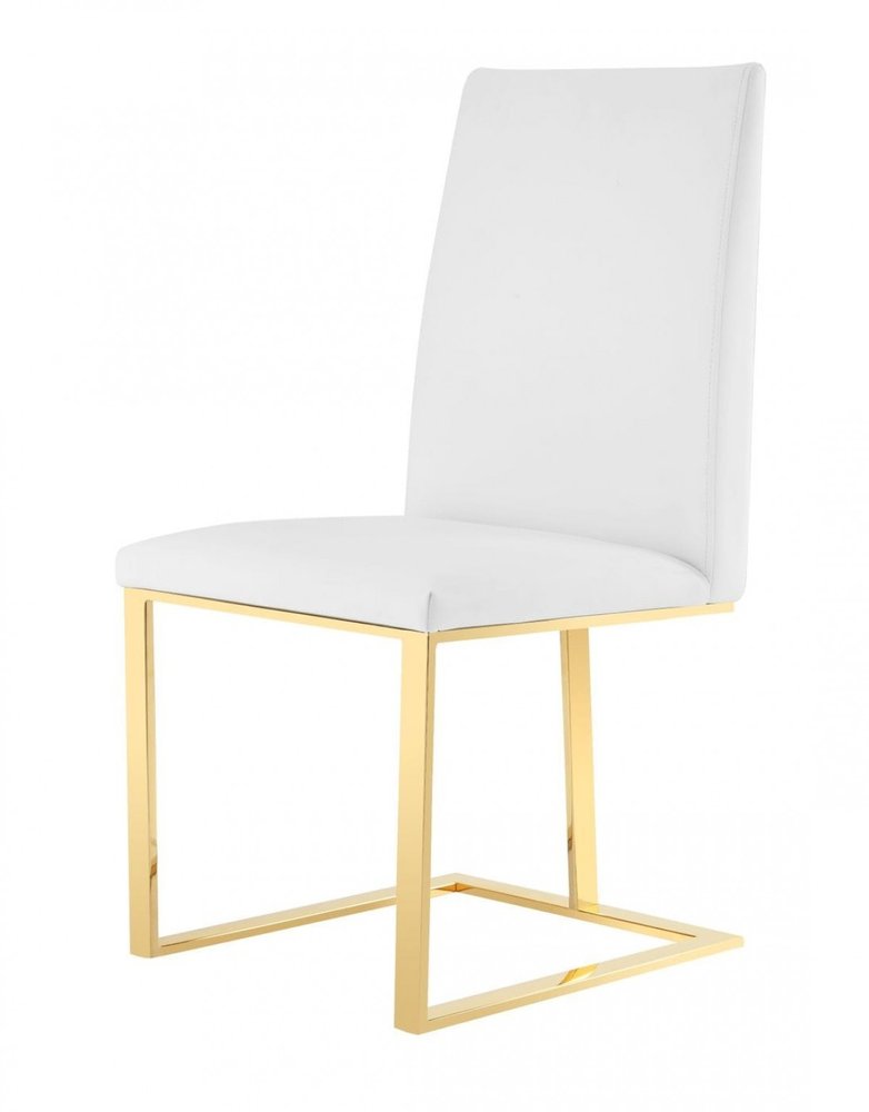 White and Gold Upholstered Faux Leather Dining Side Chair  Warm Home View