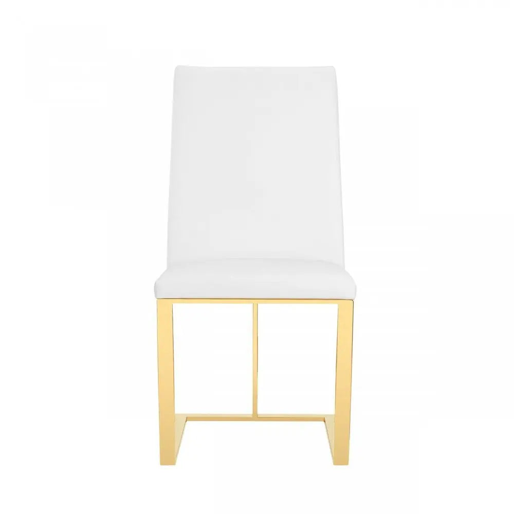 White Faux Leather Dining Side Chair Gold Legs 1-Piece  Warm Home View