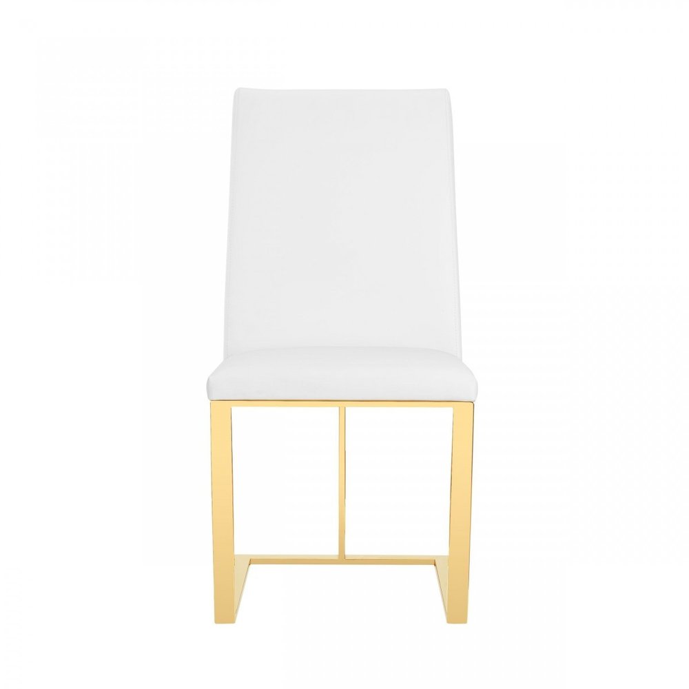 White and Gold Upholstered Faux Leather Dining Side Chair  Warm Home View