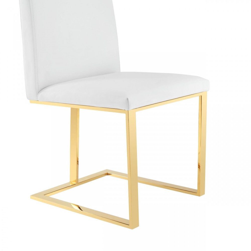 White and Gold Upholstered Faux Leather Dining Side Chair  Warm Home View