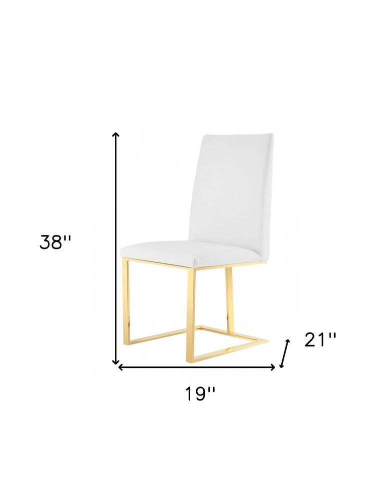White and Gold Upholstered Faux Leather Dining Side Chair  Warm Home View