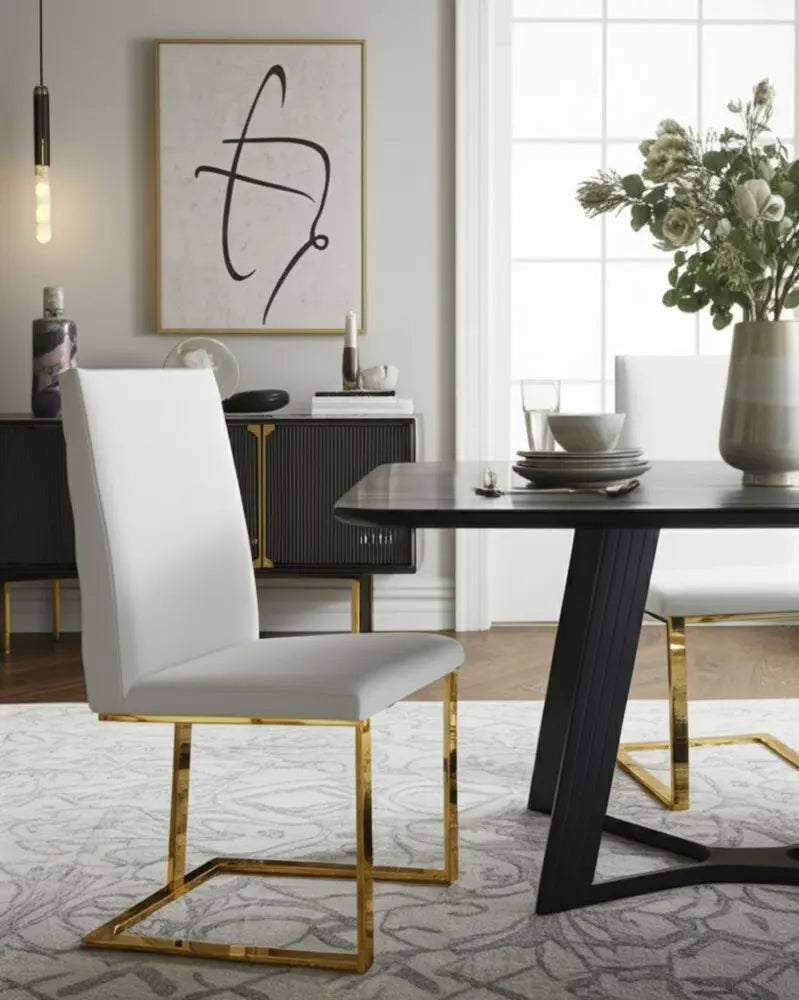 White Faux Leather Dining Side Chair Gold Legs 1-Piece  Warm Home View
