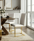 White Faux Leather Dining Side Chair Gold Legs 1-Piece  Warm Home View