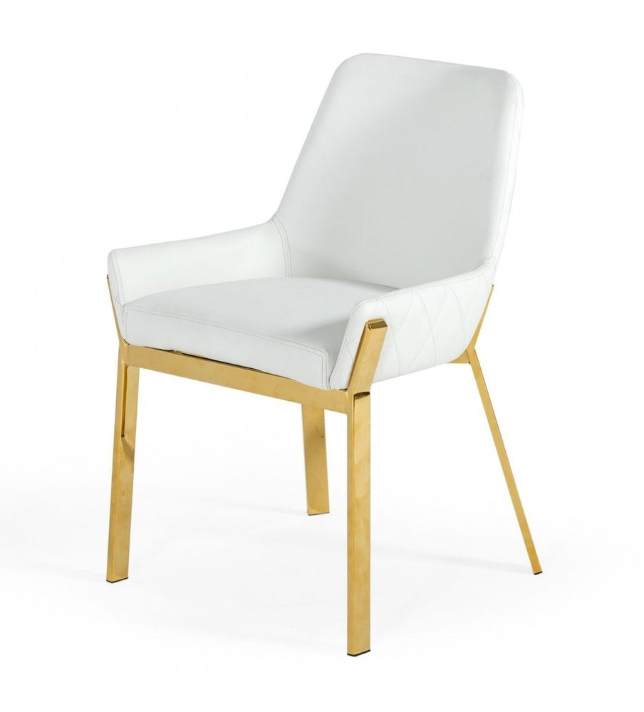 White and Gold Upholstered Faux Leather Dining Arm Chair  Warm Home View