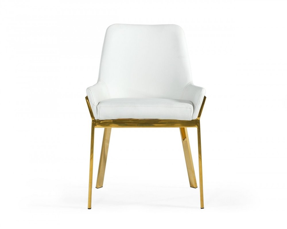 White and Gold Upholstered Faux Leather Dining Arm Chair  Warm Home View
