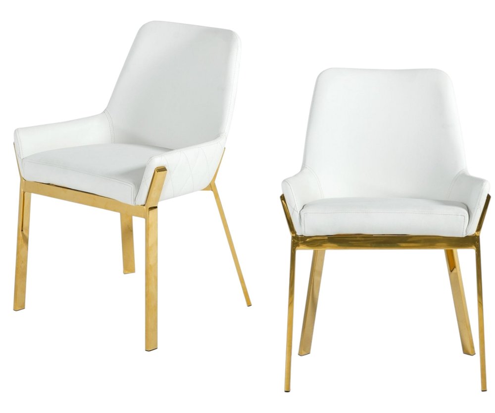 White and Gold Upholstered Faux Leather Dining Arm Chair  Warm Home View