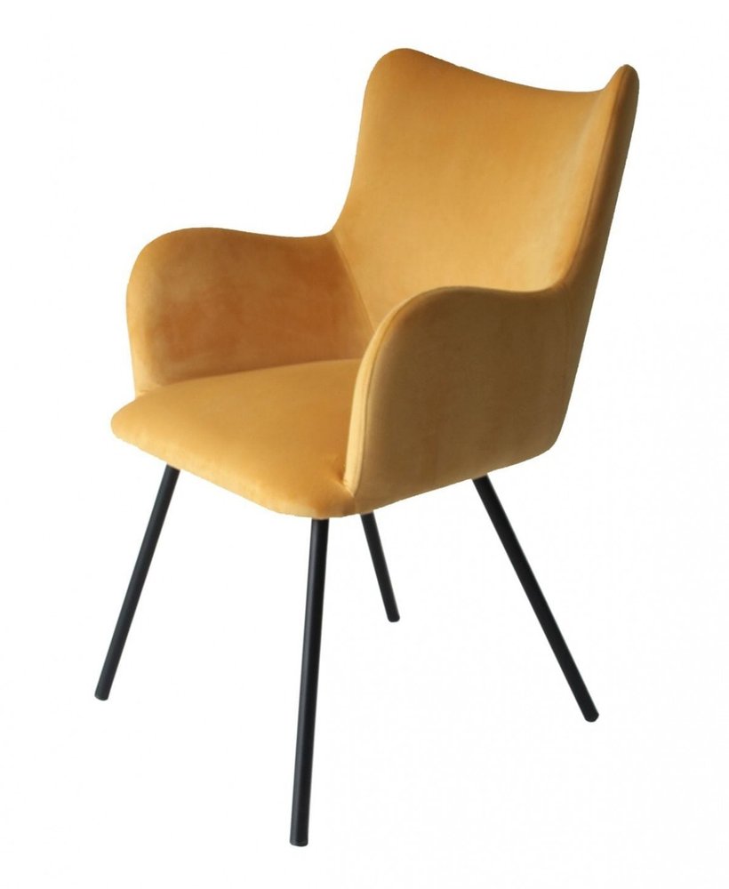 Yellow and Black Upholstered Velvet Wing Back Dining Arm Chair  Warm Home View