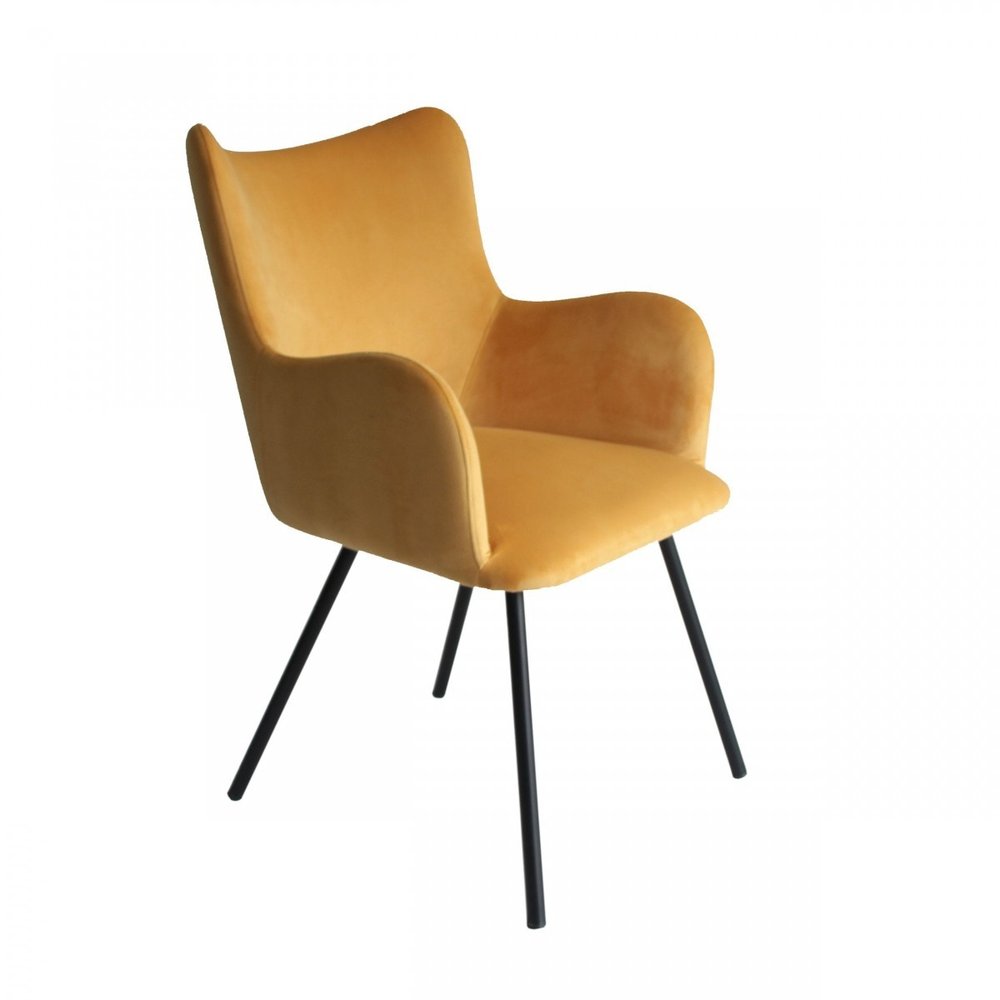 Yellow and Black Upholstered Velvet Wing Back Dining Arm Chair  Warm Home View