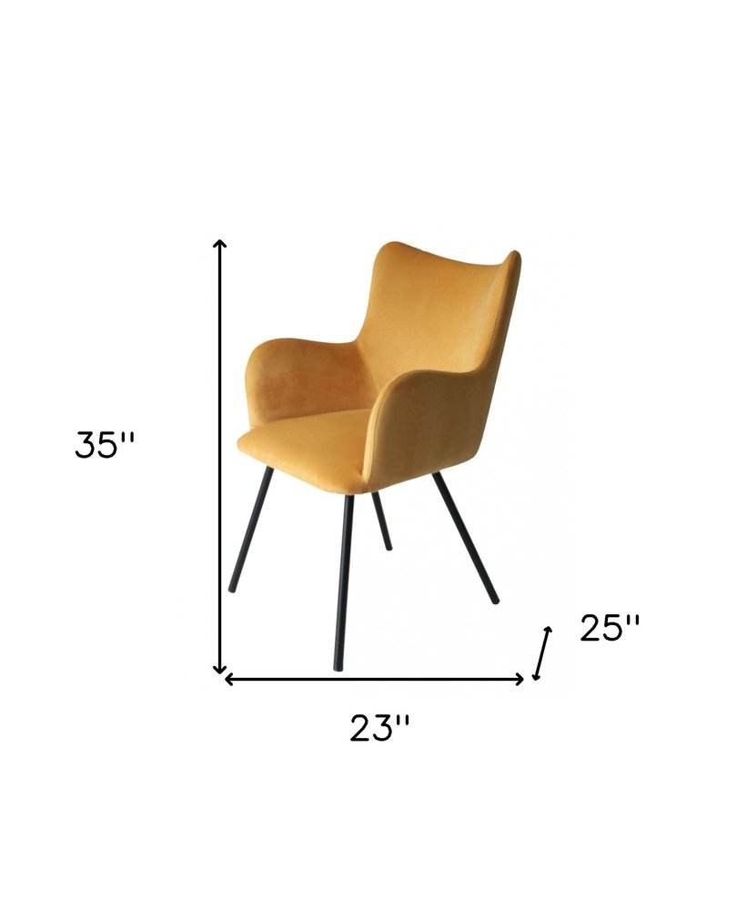 Yellow and Black Upholstered Velvet Wing Back Dining Arm Chair  Warm Home View