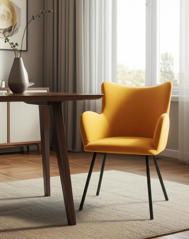 Yellow and Black Upholstered Velvet Wing Back Dining Arm Chair  Warm Home View