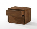 Modern Walnut Brown Nightstand with Two Drawers  Warm Home View