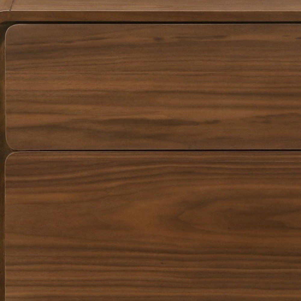 Modern Walnut Brown Nightstand with Two Drawers  Warm Home View