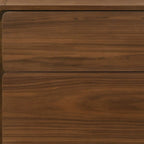 Modern Walnut Brown Nightstand with Two Drawers  Warm Home View
