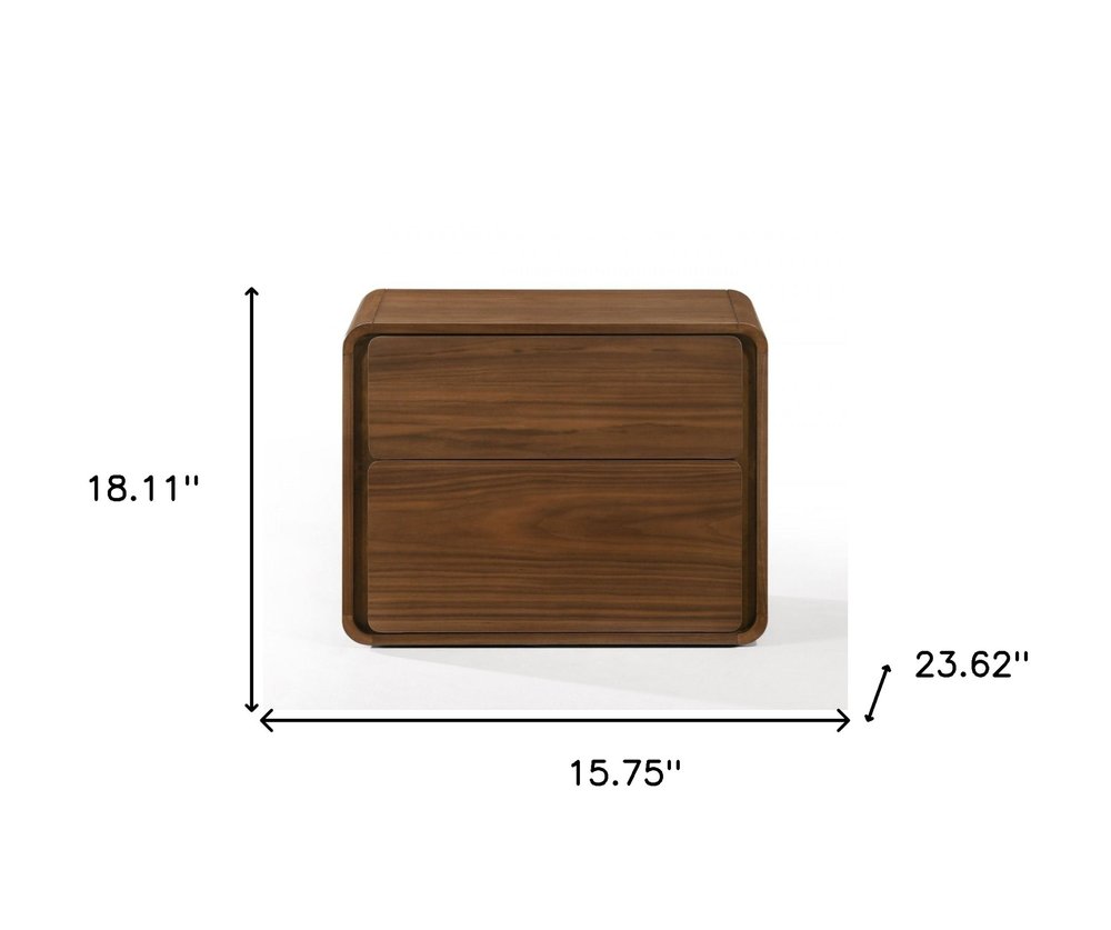 Modern Walnut Brown Nightstand with Two Drawers  Warm Home View