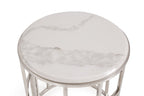 Stylish Silver And White Marble Round Geometric End or Side Table  Warm Home View