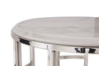 Stylish Silver And White Marble Round Geometric End or Side Table  Warm Home View