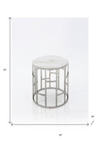 Stylish Silver And White Marble Round Geometric End or Side Table  Warm Home View