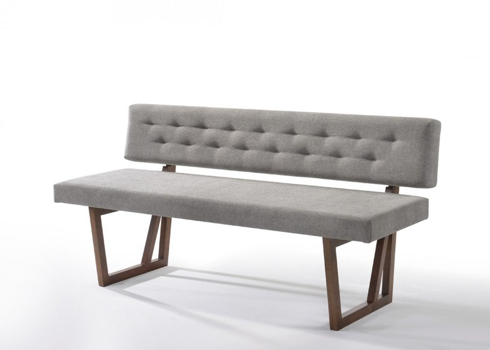 63" Gray and Brown Upholstered Linen Blend Dining Bench  Warm Home View
