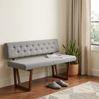 63" Gray and Brown Upholstered Linen Blend Dining Bench  Warm Home View