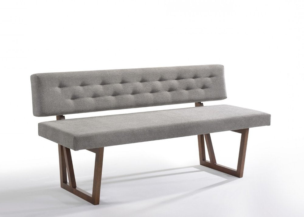 63" Gray and Brown Upholstered Linen Blend Dining Bench  Warm Home View